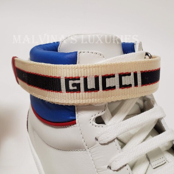 GUCCI SNEAKERS MENS ACE LOGO STRIPE WEB SNAKE BACK HITOP SHOES 6.5G / US 7 - Picture 11 of 13